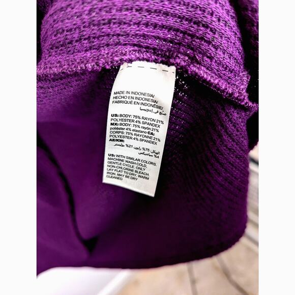 Chico's Zynergy Plum Sz2Waffle weave long cardigan/jacket cowl snap neckline GUC - Picture 7 of 9